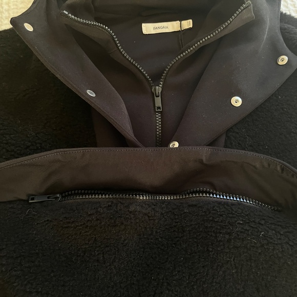 Pangaia Sz. S Unisex Recycled Wool Fleece Half-Zip Hooded Jacket Black - Picture 6 of 12